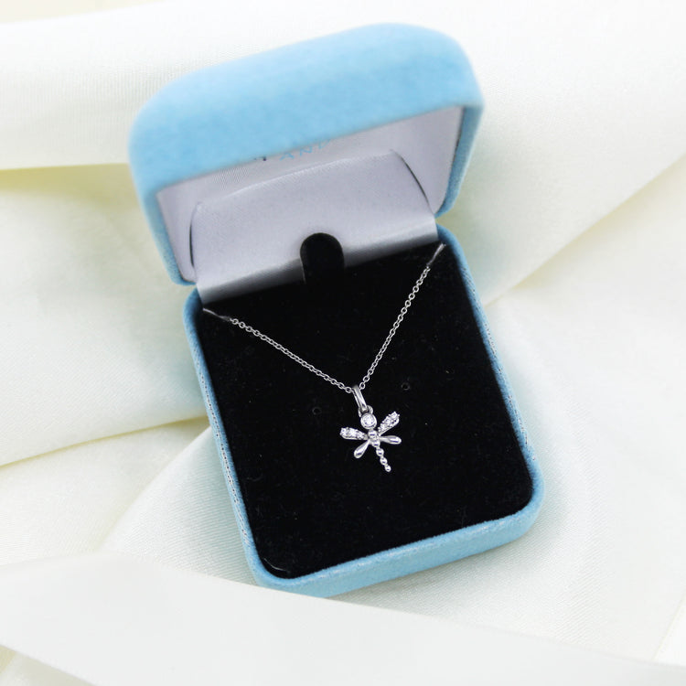 Dragonfly 1/20 Cttw Natural Diamond Pendant Necklace set in 925 Sterling Silver fine jewelry gift holiday valentine birthday
