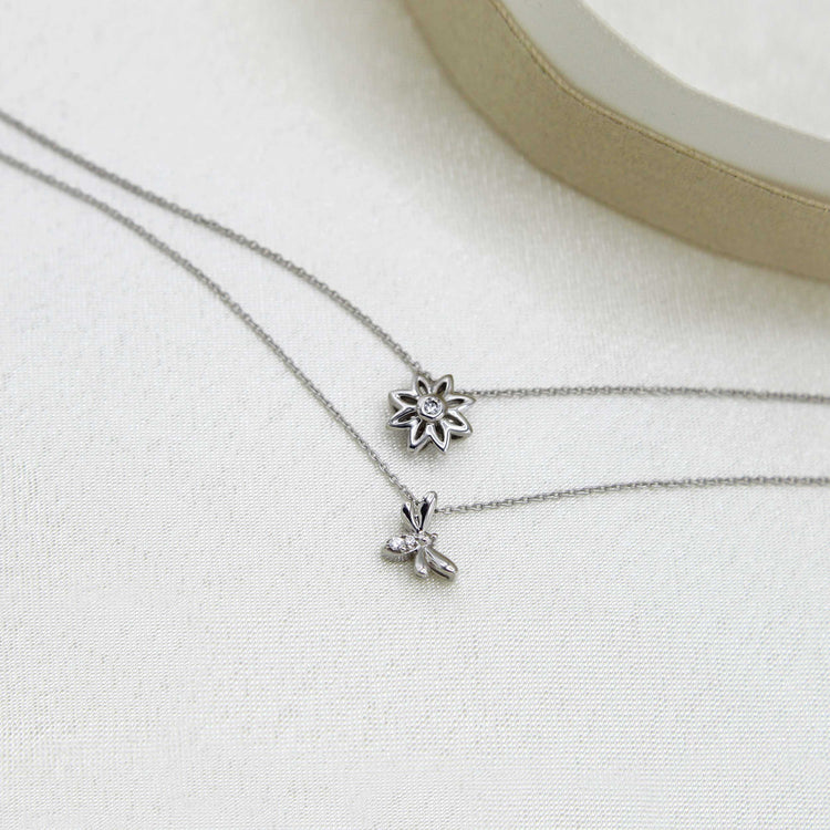 Bee and Flower Layered 1/20 Cttw Natural Diamond Pendant Necklace set in 925 Sterling Silver…