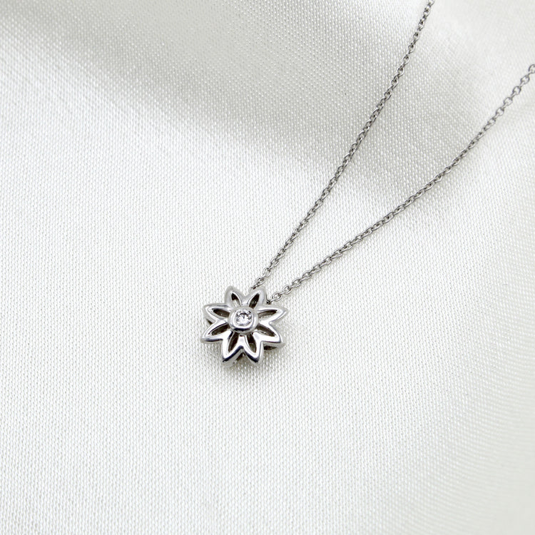 Daisy Flower 1/40 Cttw Natural Diamond Pendant Necklace set in 925 Sterling Silver