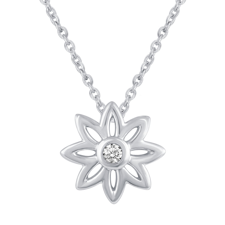 Bee and Flower Layered 1/20 Cttw Natural Diamond Pendant Necklace set in 925 Sterling Silver…