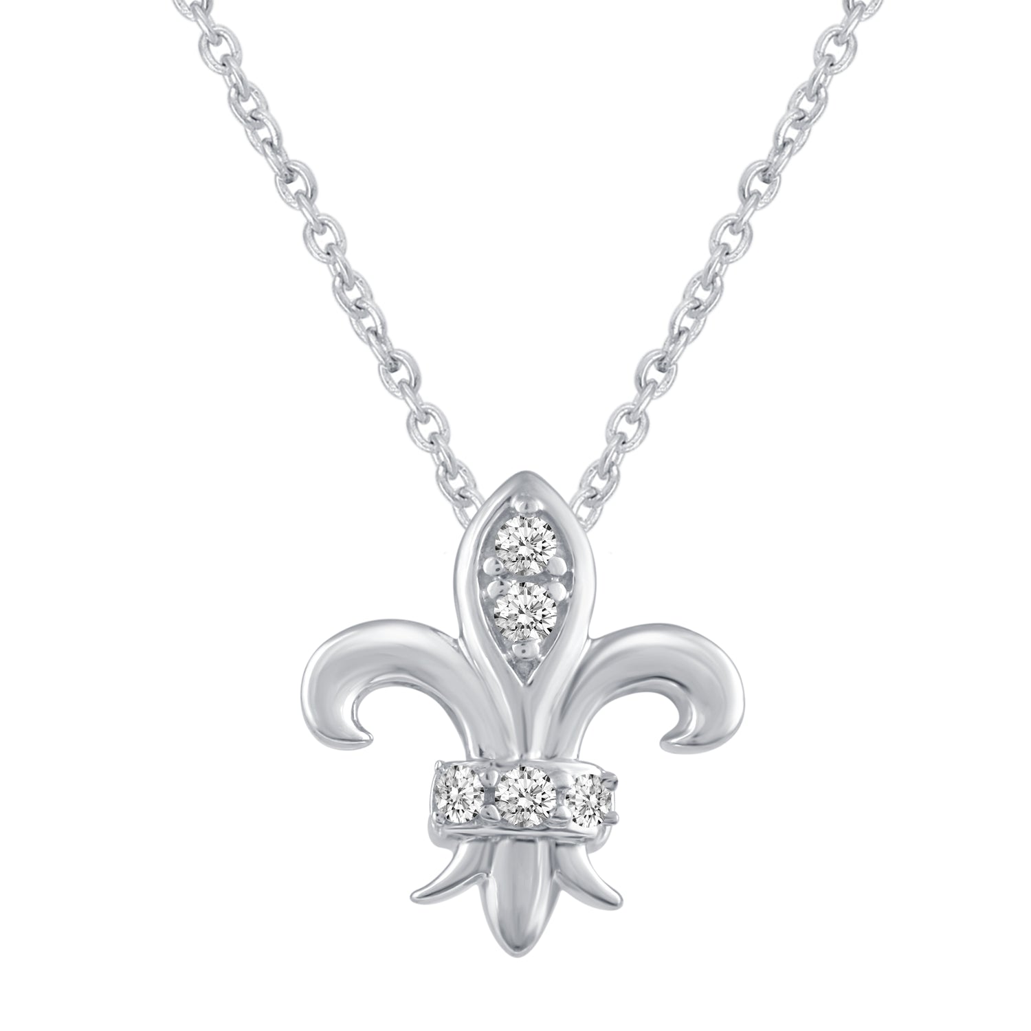 Fleur De Lis and Flower Layered 1/10 Cttw Natural Diamond Pendant Necklace set in 925 Sterling (Silver & Yellow Gold)… fine jewelry