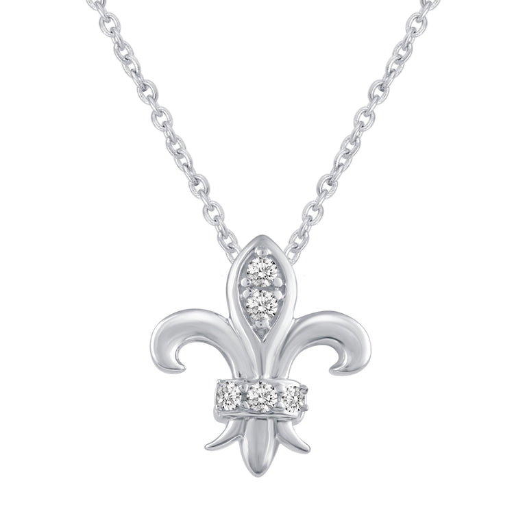 Fleur De Lis and Flower Layered 1/10 Cttw Natural Diamond Pendant Necklace set in 925 Sterling (Silver & Yellow Gold)… fine jewelry