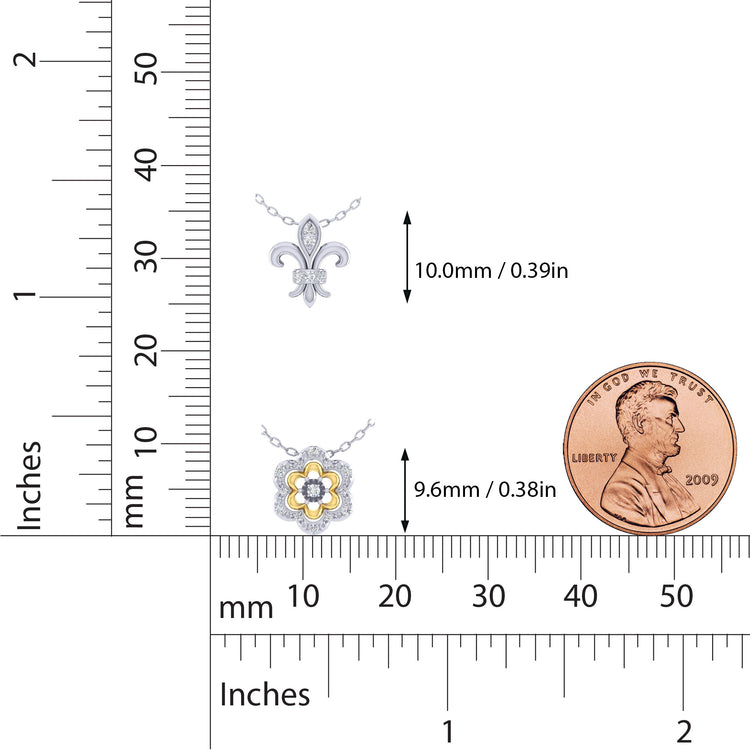 Fleur De Lis and Flower Layered 1/10 Cttw Natural Diamond Pendant Necklace set in 925 Sterling (Silver & Yellow Gold)… fine jewelry