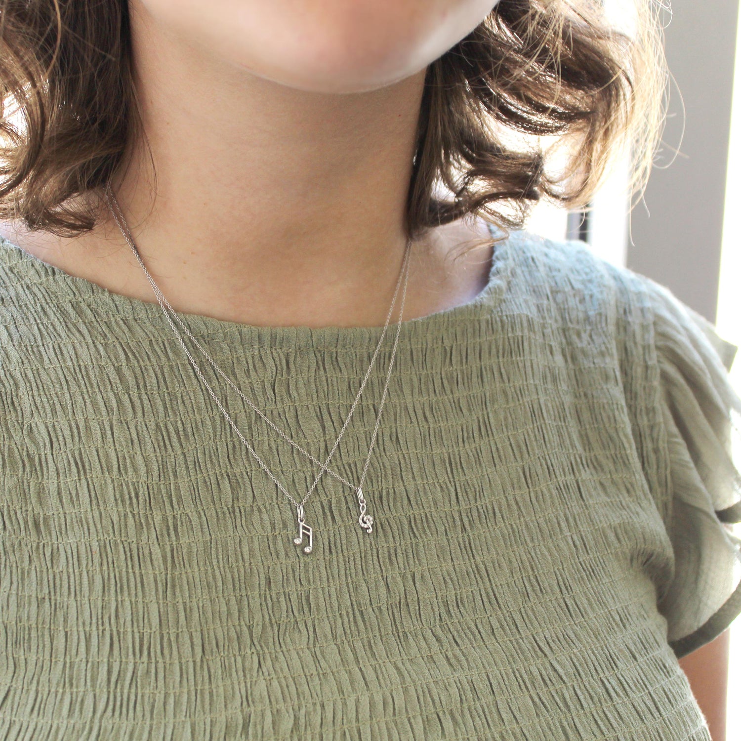 Musical Treble Clef and Eighth Note Layered 1/20 Cttw Natural Diamond Pendant Necklace set in 925 Sterling Silver…
