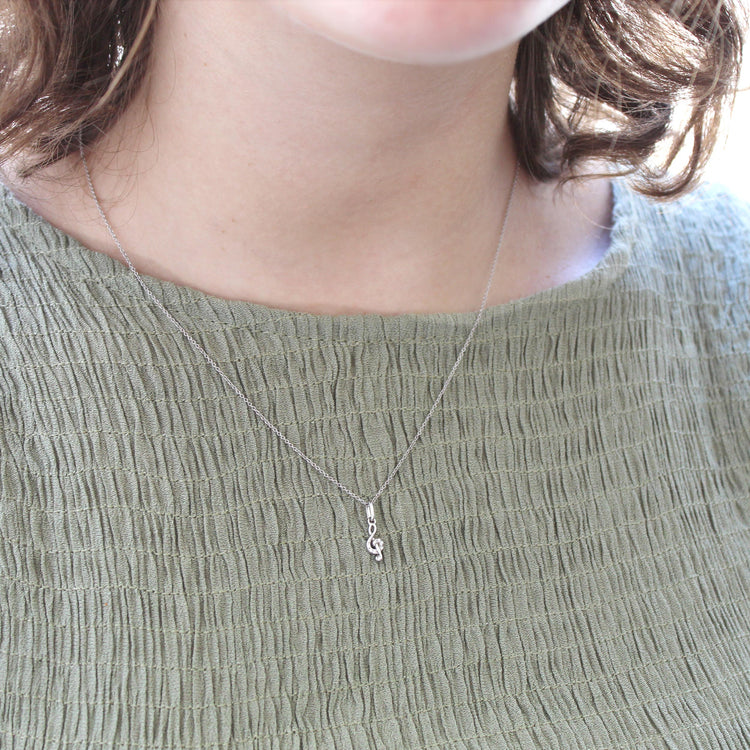 Musical Treble Clef 1/40 Cttw Natural Diamond Pendant Necklace set in 925 Sterling Silver
