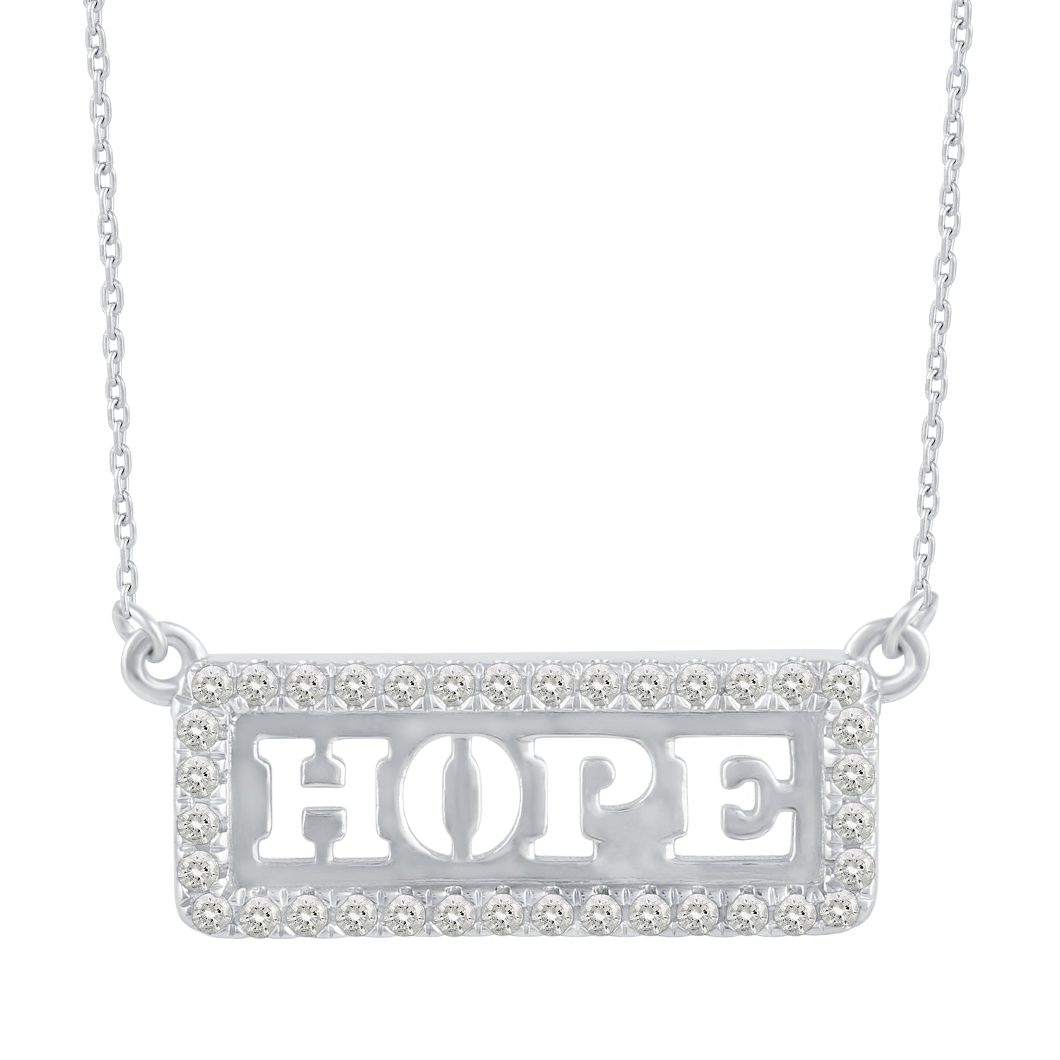 1/5 Cttw Pave Diamond HOPE Bar Pendant Necklace set in 925 Sterling Silver