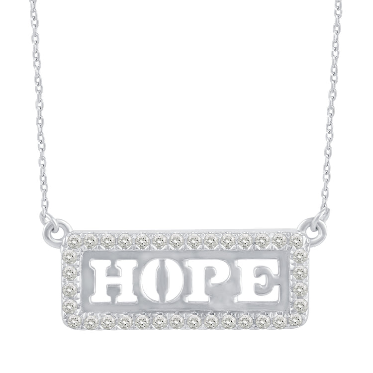 1/5 Cttw Pave Diamond HOPE Bar Pendant Necklace set in 925 Sterling Silver