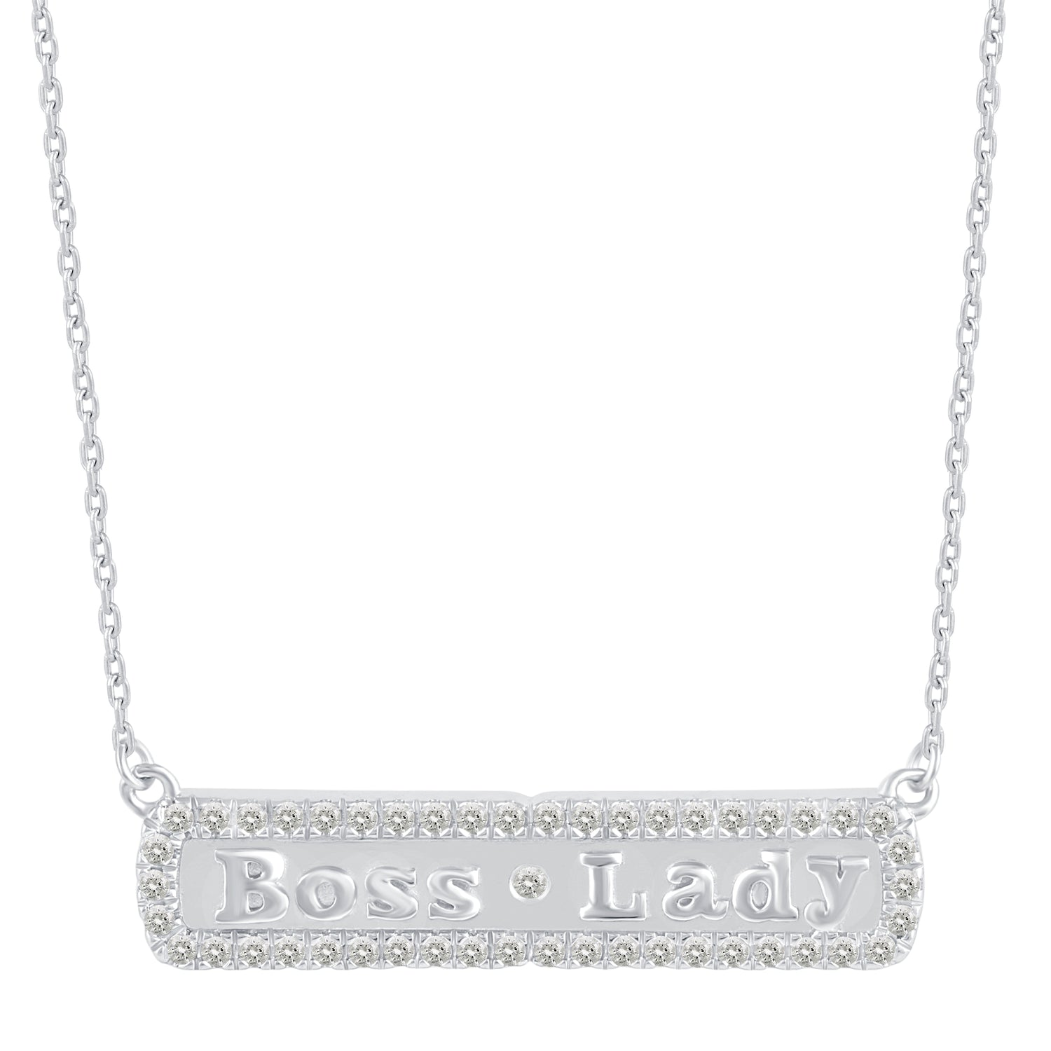 1/5 Cttw Pave Diamond BOSS LADY Bar Pendant Necklace set in 925 Sterling Silver