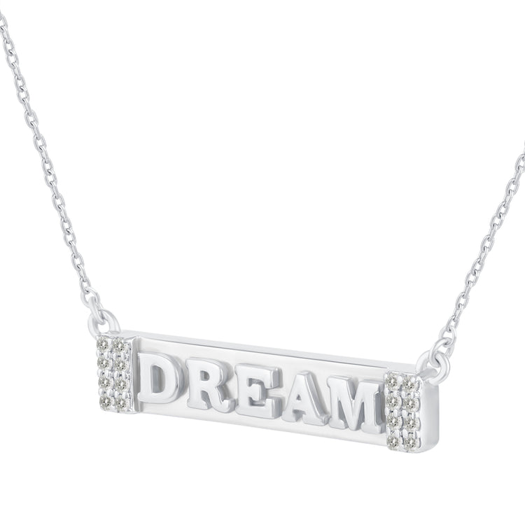 1/5 Cttw Pave Diamond DREAM Bar Pendant Necklace set in 925 Sterling Silver
