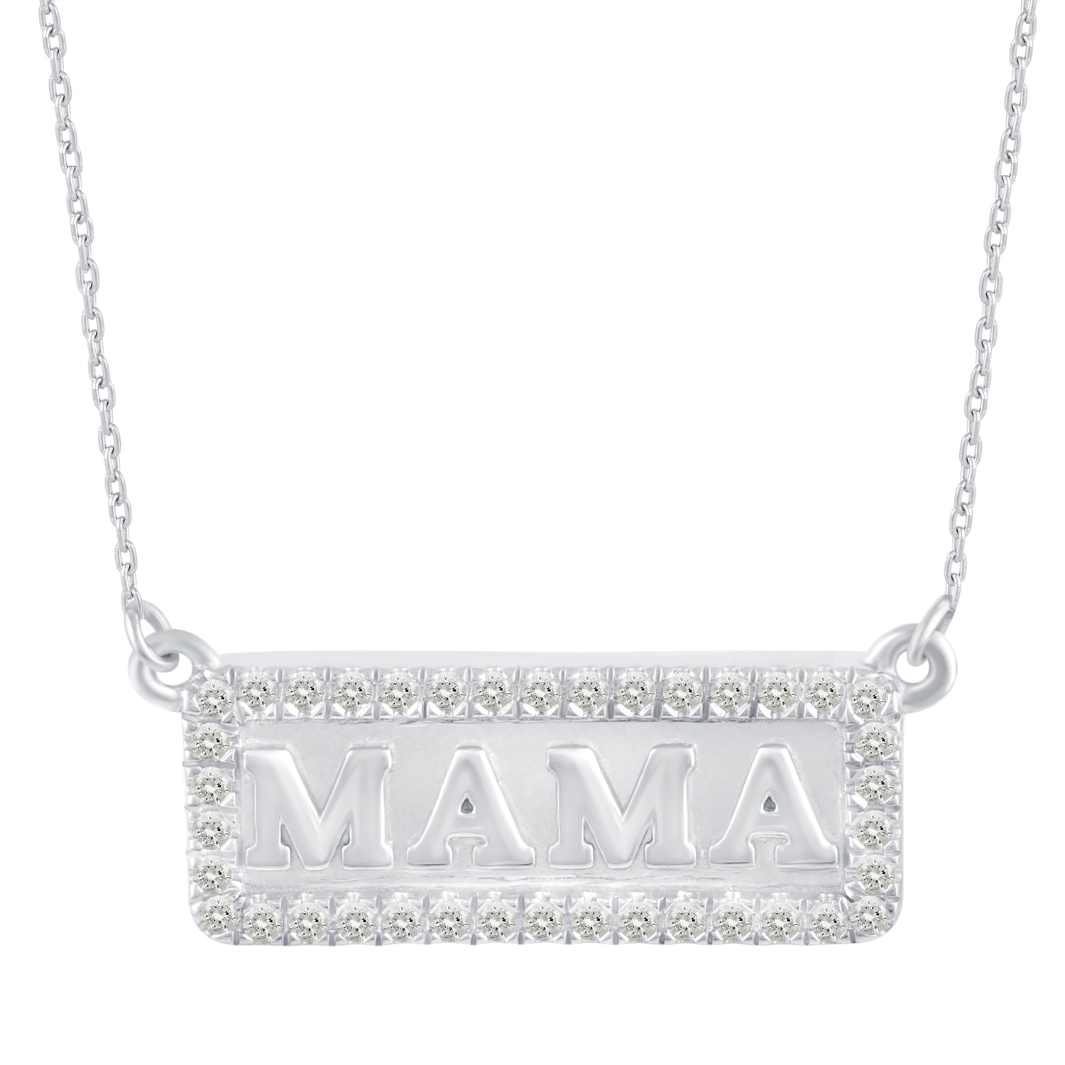 1/5 Cttw Pave Diamond MAMA Bar Pendant Necklace set in 925 Sterling Silver