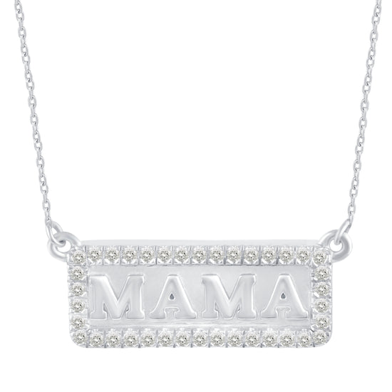 1/5 Cttw Pave Diamond MAMA Bar Pendant Necklace set in 925 Sterling Silver