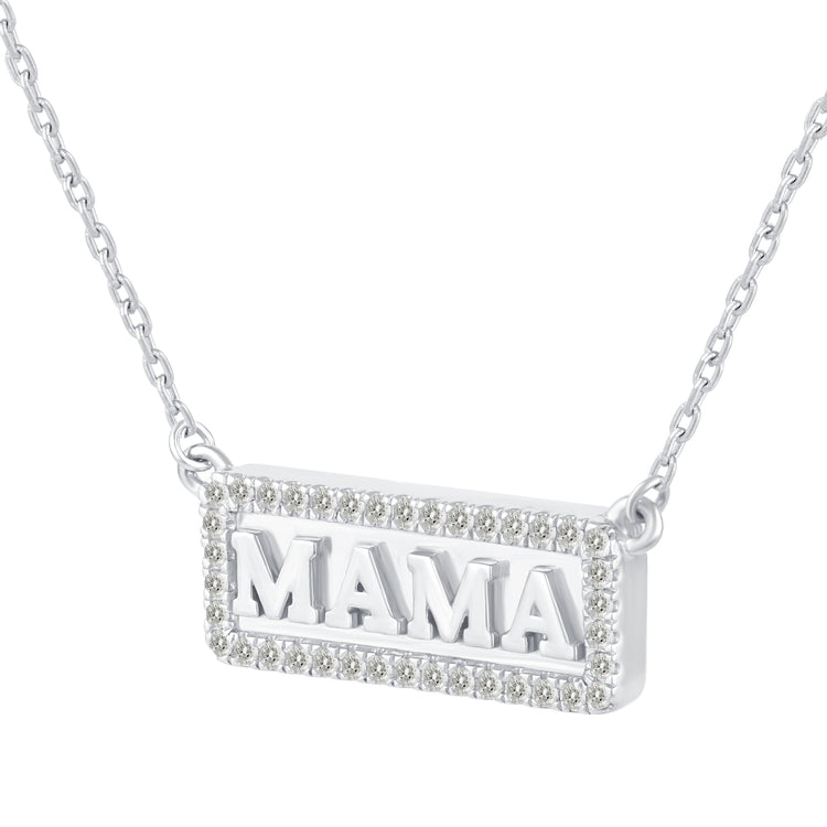1/5 Cttw Pave Diamond MAMA Bar Pendant Necklace set in 925 Sterling Silver