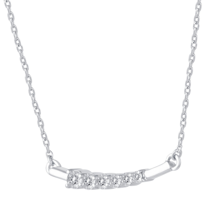 1/3 Cttw Diamond Curved Bar Pendant Necklace set in 925 Sterling Silver
