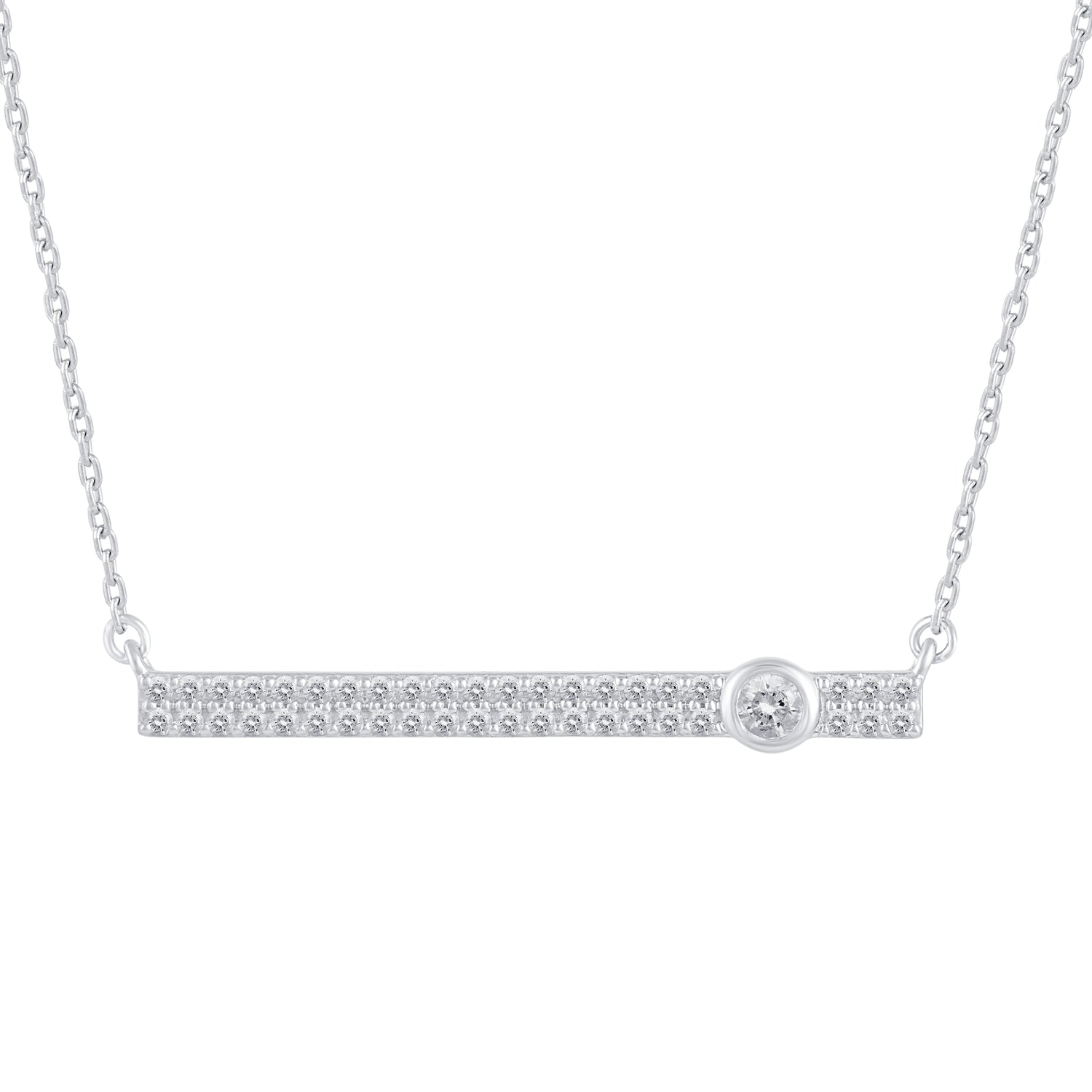 1/3 Cttw Diamond Double Row Horizontal Bar Pendant Necklace set in 925 Sterling Silver
