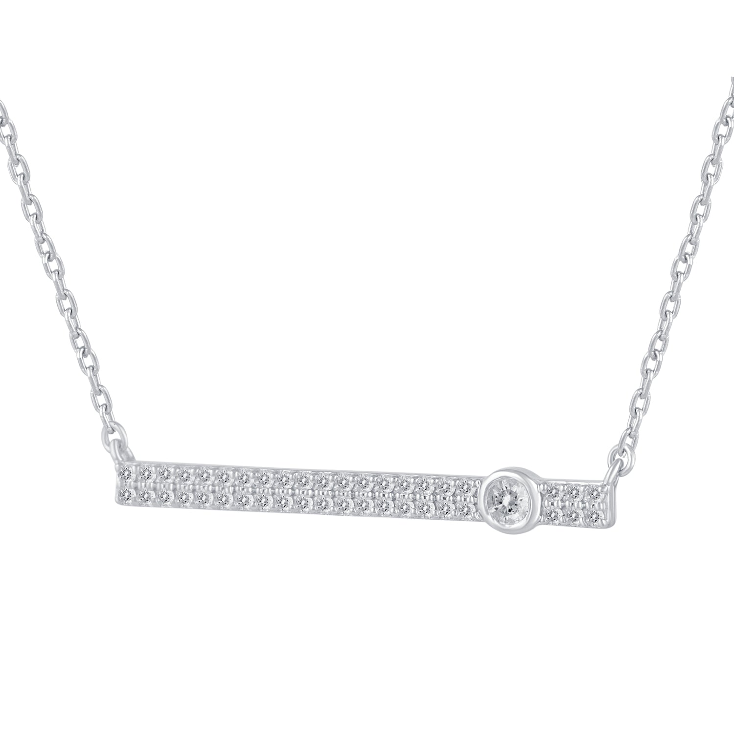 1/3 Cttw Diamond Double Row Horizontal Bar Pendant Necklace set in 925 Sterling Silver
