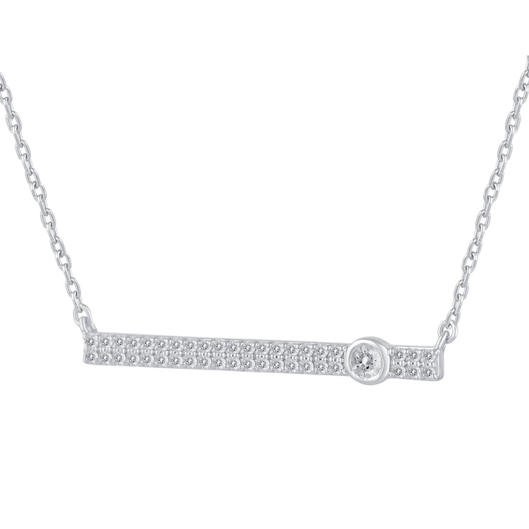 1/3 Cttw Diamond Double Row Horizontal Bar Pendant Necklace set in 925 Sterling Silver