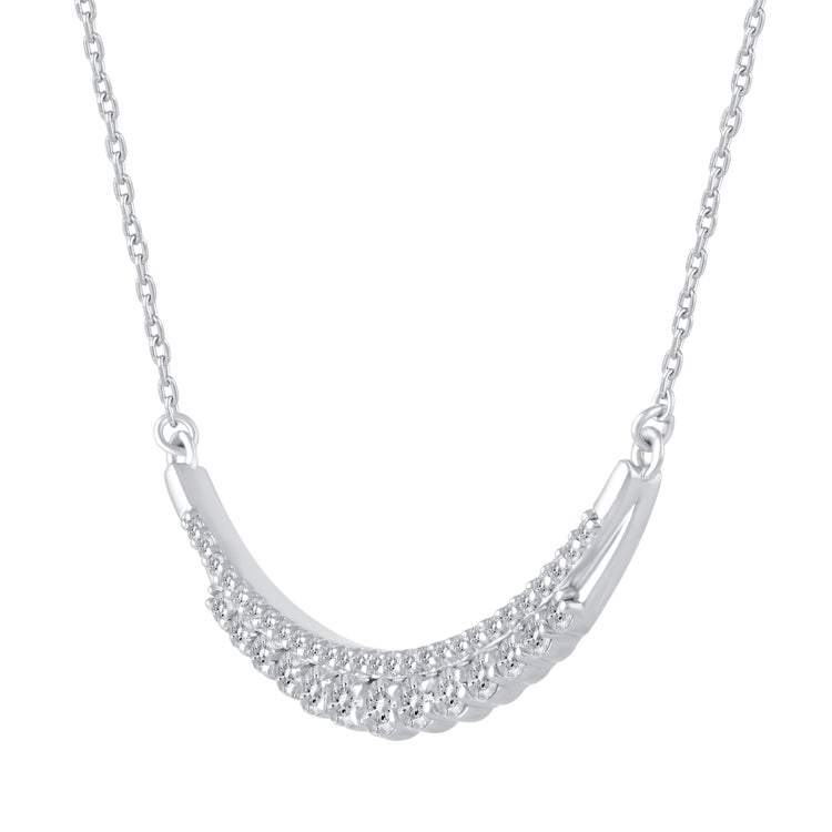 1/2 Cttw Diamond Crescent Moon Smile Bar Pendant Necklace set in 925 Sterling Silver