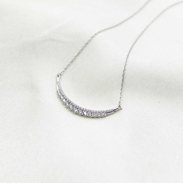 1/2 Cttw Diamond Crescent Moon Smile Bar Pendant Necklace set in 925 Sterling Silver