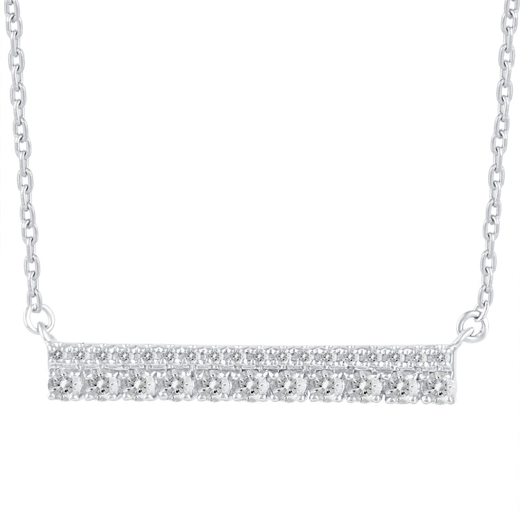 1/2 Cttw Diamond Double Row Horizontal Bar Pendant Necklace set in 925 Sterling Silver