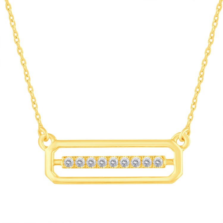 1/10 Cttw Diamond Open Bar Rectangle Pendant Necklace set in 925 Sterling Silver Yellow Gold Plating