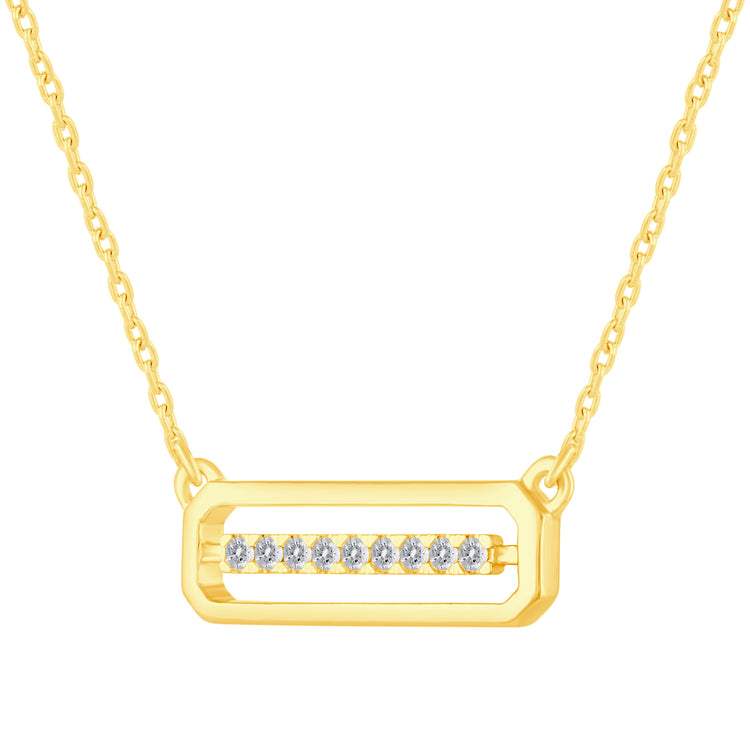 1/10 Cttw Diamond Open Bar Rectangle Pendant Necklace set in 925 Sterling Silver Yellow Gold Plating
