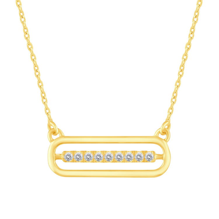 1/10 Cttw Diamond Open Bar Oval Pendant Necklace set in 925 Sterling Silver Yellow Gold Plating
