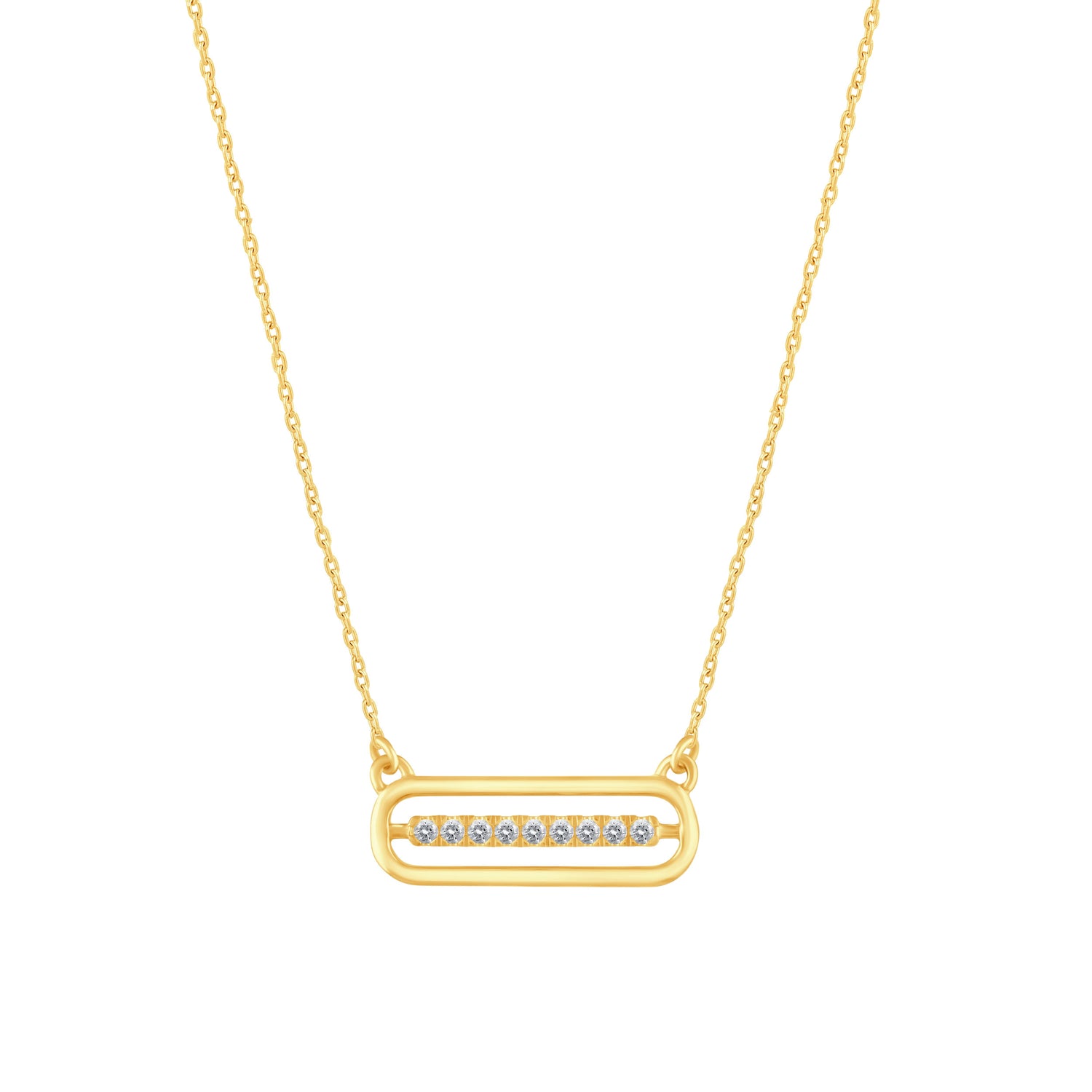 1/10 Cttw Diamond Open Bar Oval  Pendant Necklace set in 925 Sterling Silver Yellow Gold Plating