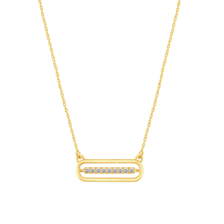 1/10 Cttw Diamond Open Bar Oval Pendant Necklace set in 925 Sterling Silver Yellow Gold Plating