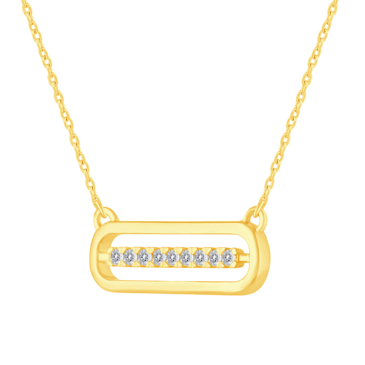 1/10 Cttw Diamond Open Bar Oval Pendant Necklace set in 925 Sterling Silver Yellow Gold Plating