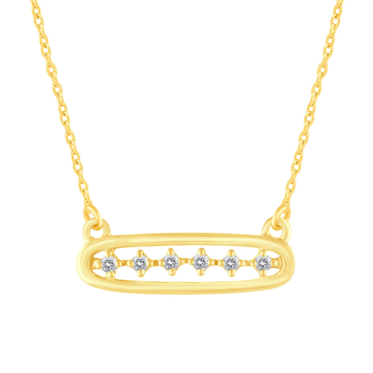 1/10 Cttw Diamond Open Bar Center Station Pendant Necklace set in 925 Sterling Silver Yellow Gold Plating