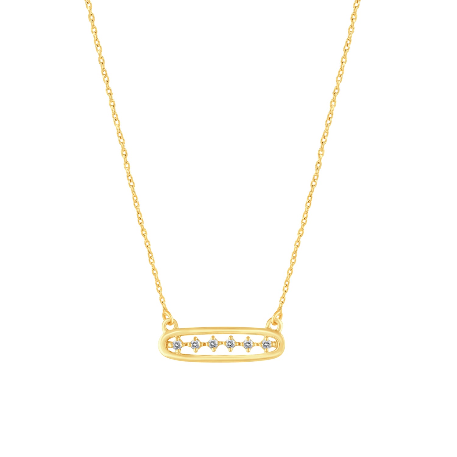 1/10 Cttw Diamond Open Bar Center Station Pendant Necklace set in 925 Sterling Silver 14K Yellow Gold Plating
