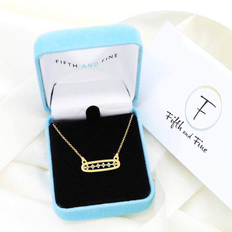 1/10 Cttw Diamond Open Bar Center Station Pendant Necklace set in 925 Sterling Silver Yellow Gold Plating