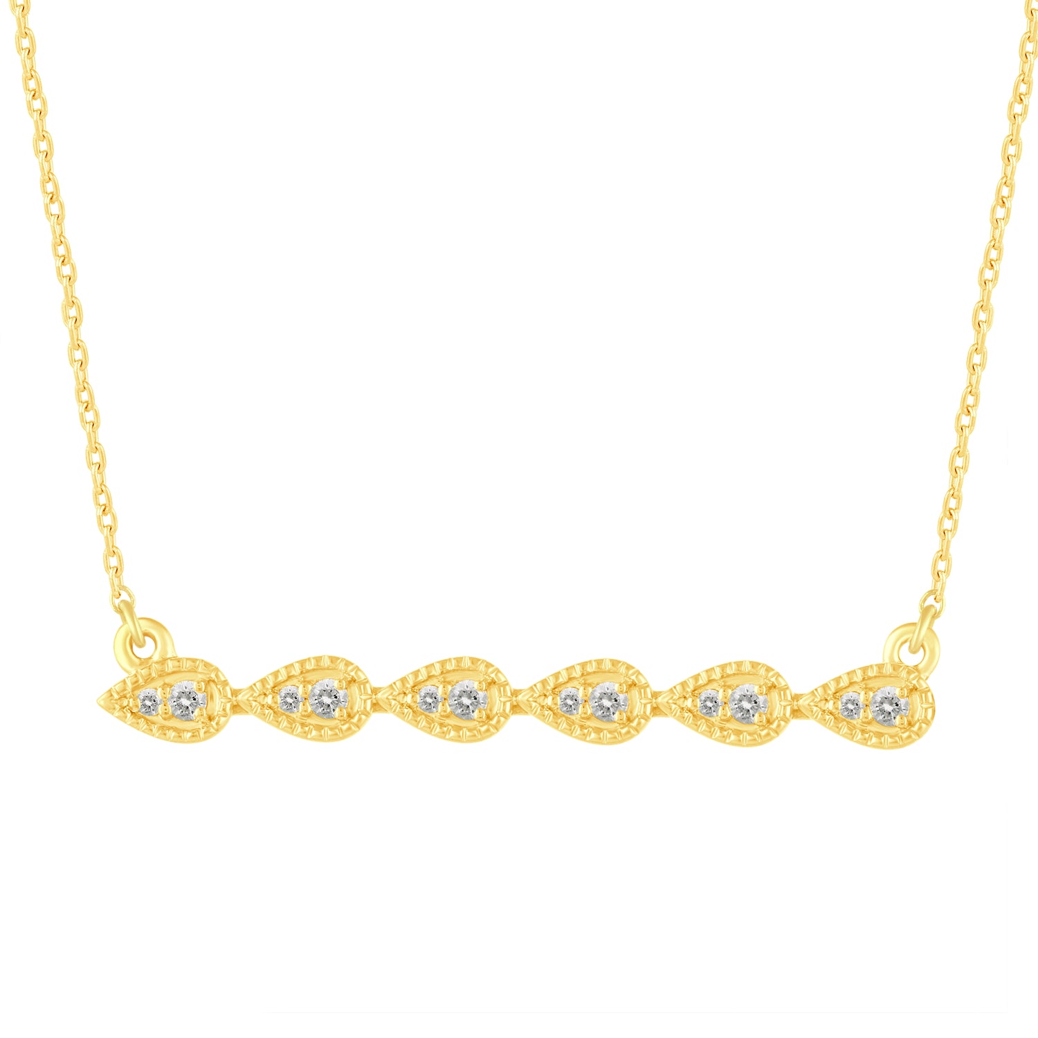1/5 Cttw Diamond Mosaic Teardrop Bar Pendant Necklace set in 925 Sterling Silver Yellow Gold Plating