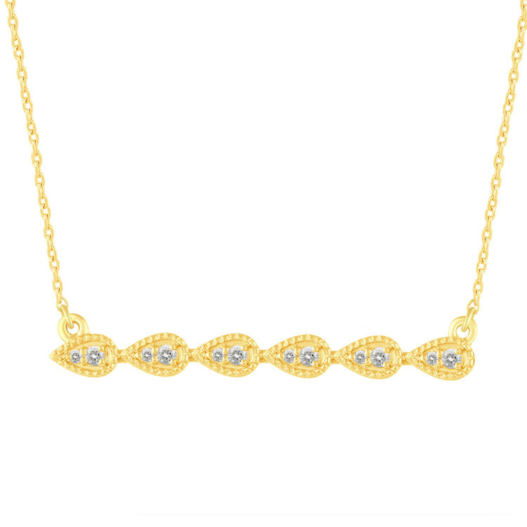 1/5 Cttw Diamond Mosaic Teardrop Bar Pendant Necklace set in 925 Sterling Silver Yellow Gold Plating