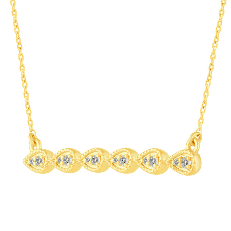 1/5 Cttw Diamond Mosaic Teardrop Bar Pendant Necklace set in 925 Sterling Silver Yellow Gold Plating