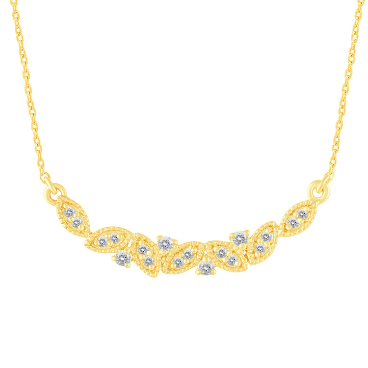 1/5 Cttw Diamond Mosaic Crescent Moon Smile Bar Pendant Necklace set in 925 Sterling Silver Yellow Gold Plating