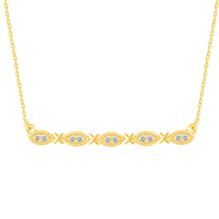 1/10 Cttw Diamond Mosaic XO Bar Pendant Necklace set in 925 Sterling Silver Yellow Gold Plating