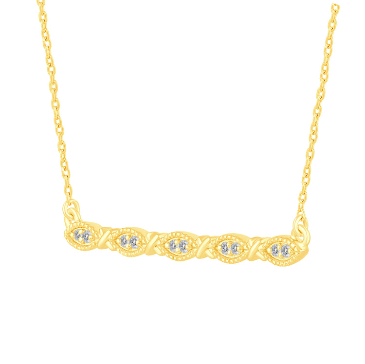 1/10 Cttw Diamond Mosaic XO Bar Pendant Necklace set in 925 Sterling Silver Yellow Gold Plating