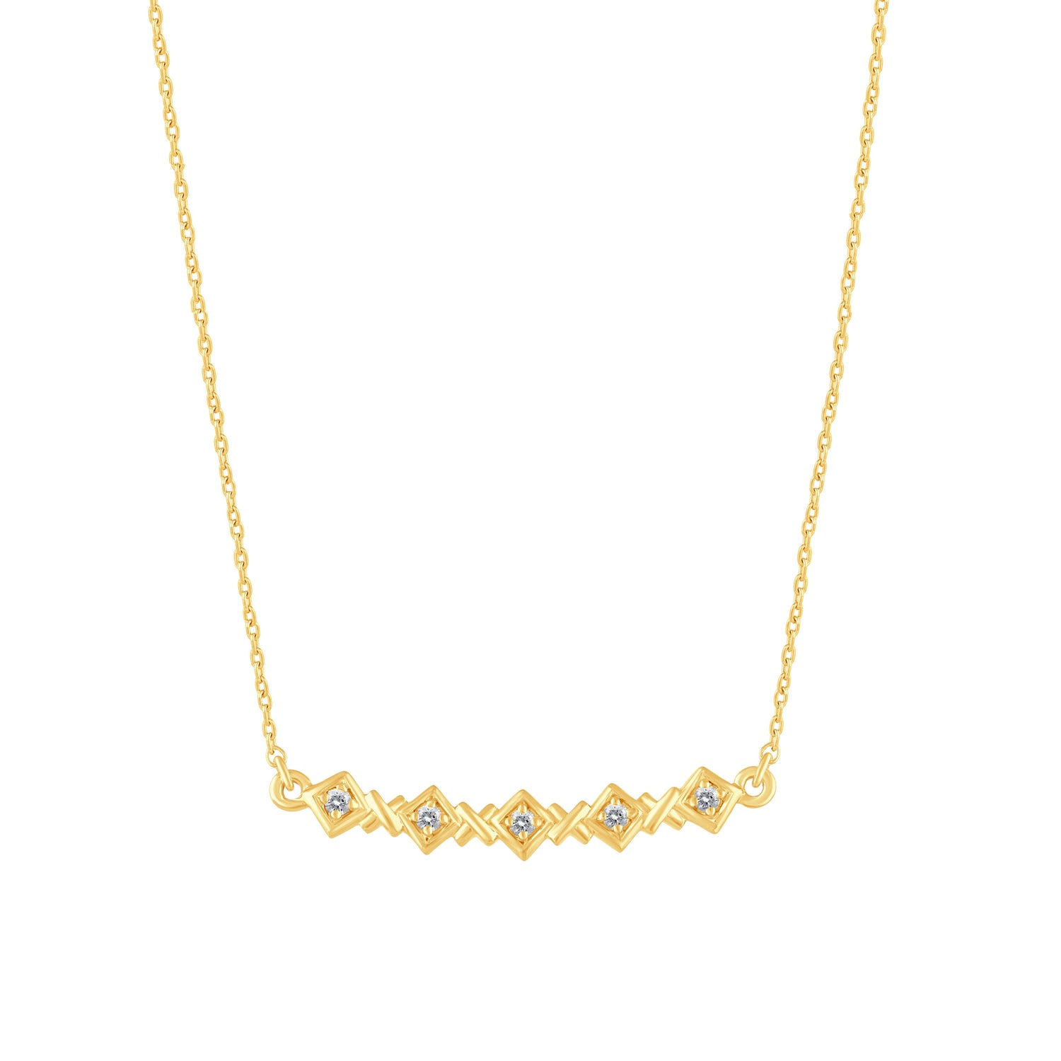 1/10 Cttw Diamond Square XO Bar Pendant Necklace set in 925 Sterling Silver 14K Yellow Gold Plating