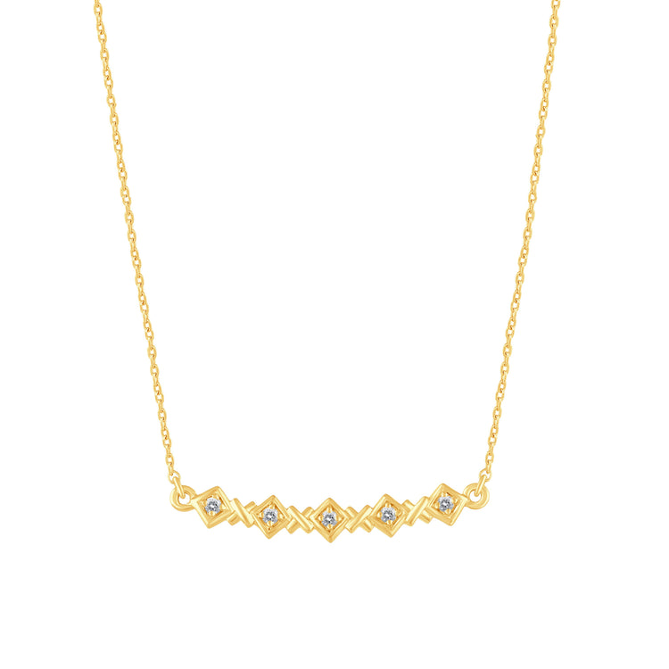 1/10 Cttw Diamond Square XO Bar Pendant Necklace set in 925 Sterling Silver 14K Yellow Gold Plating