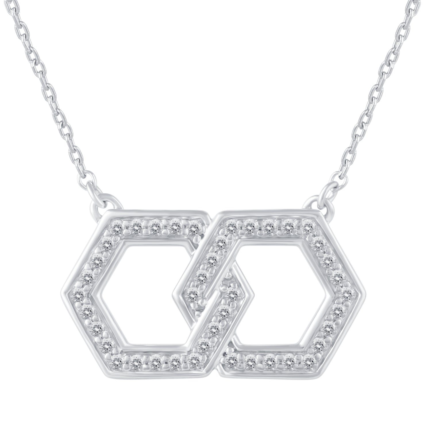 1/4 Cttw Diamond Double Link Infinity Hexagon Pendant Necklace set in 925 Sterling Silver 14K Yellow Gold Plating