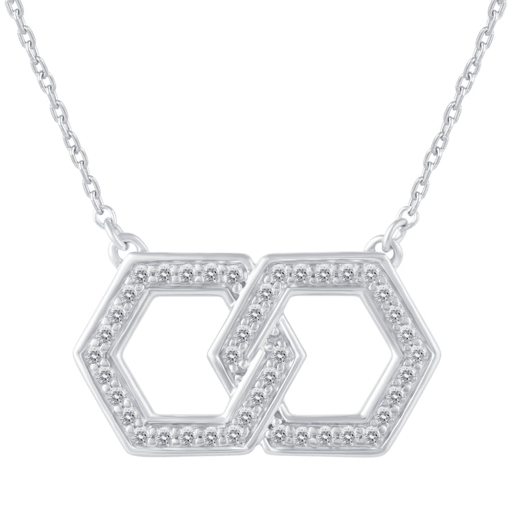 1/4 Cttw Diamond Double Link Infinity Hexagon Pendant Necklace set in 925 Sterling Silver 14K Yellow Gold Plating
