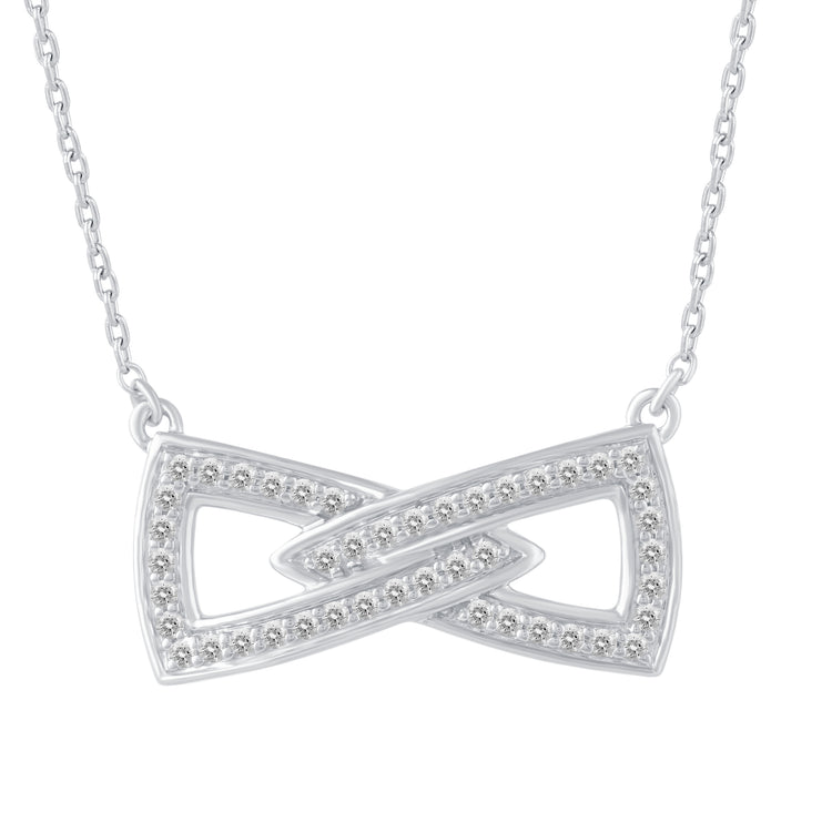 1/4 Cttw Diamond Double Link Infinity Bow Pendant Necklace set in 925 Sterling Silver