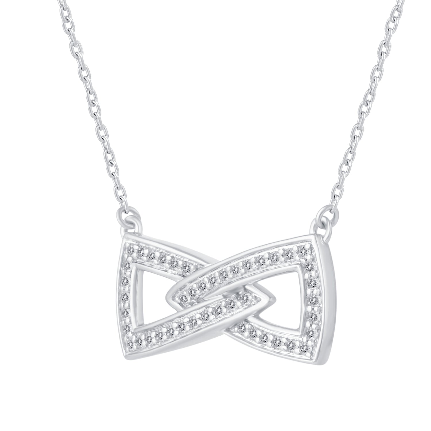 1/4 Cttw Diamond Double Link Infinity Bow Pendant Necklace set in 925 Sterling Silver