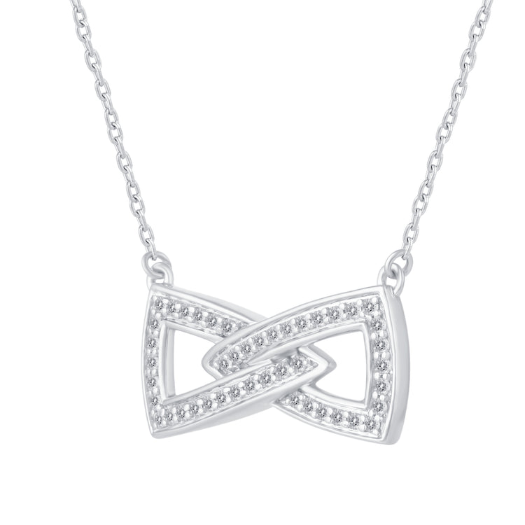 1/4 Cttw Diamond Double Link Infinity Bow Pendant Necklace set in 925 Sterling Silver