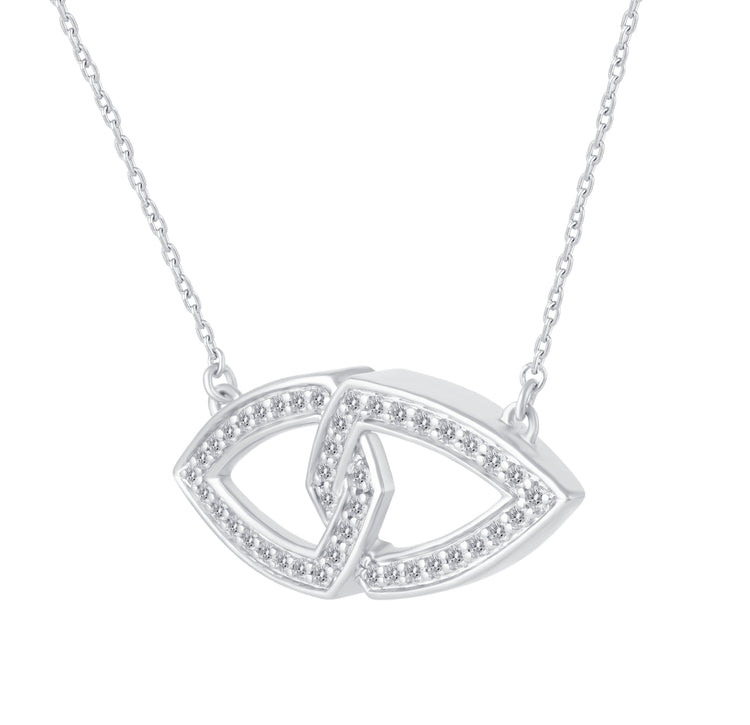1/4 Cttw Diamond Double Link Infinity Triangle Pendant Necklace set in 925 Sterling Silver
