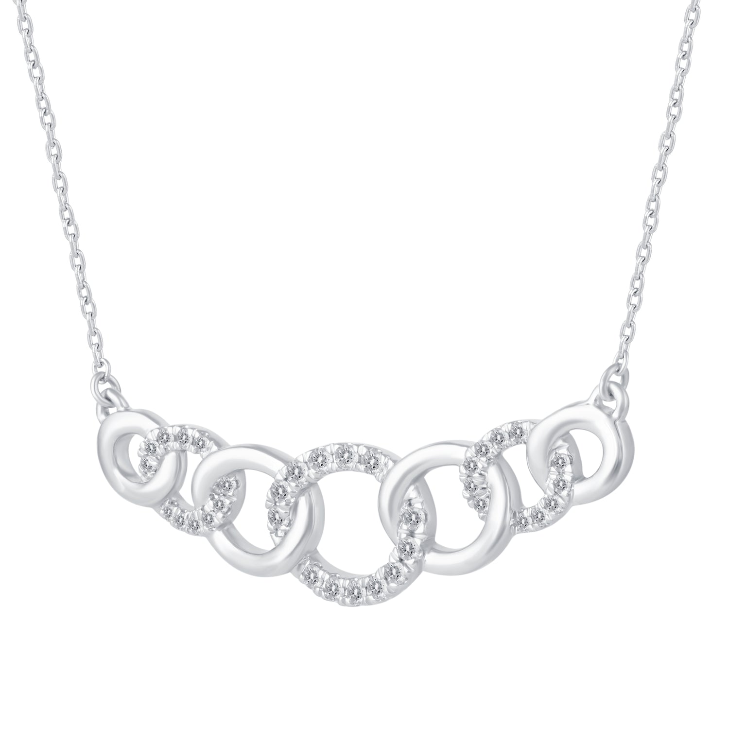 1/4 Cttw Diamond Double Link Infinity Circle Pendant Necklace set in 925 Sterling Silver