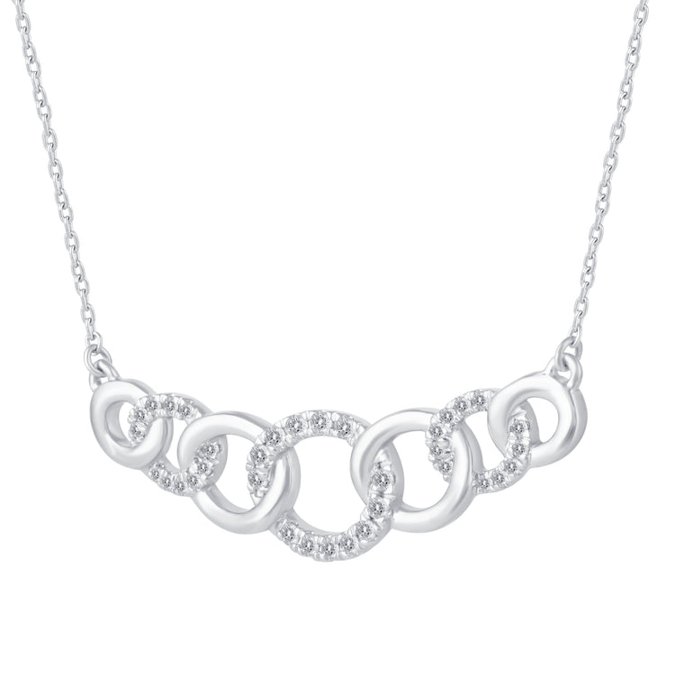 1/4 Cttw Diamond Double Link Infinity Circle Pendant Necklace set in 925 Sterling Silver