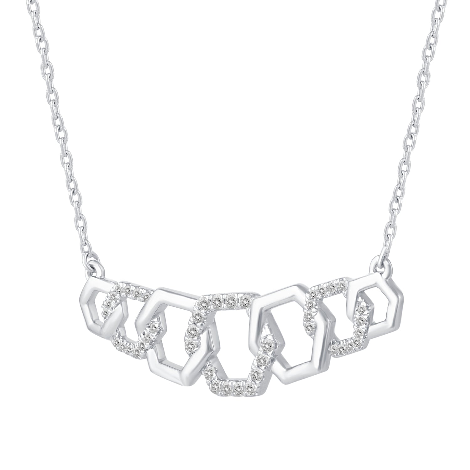 1/4 Cttw Diamond Chain Link Infinity Hexagon Pendant Necklace set in 925 Sterling Silver
