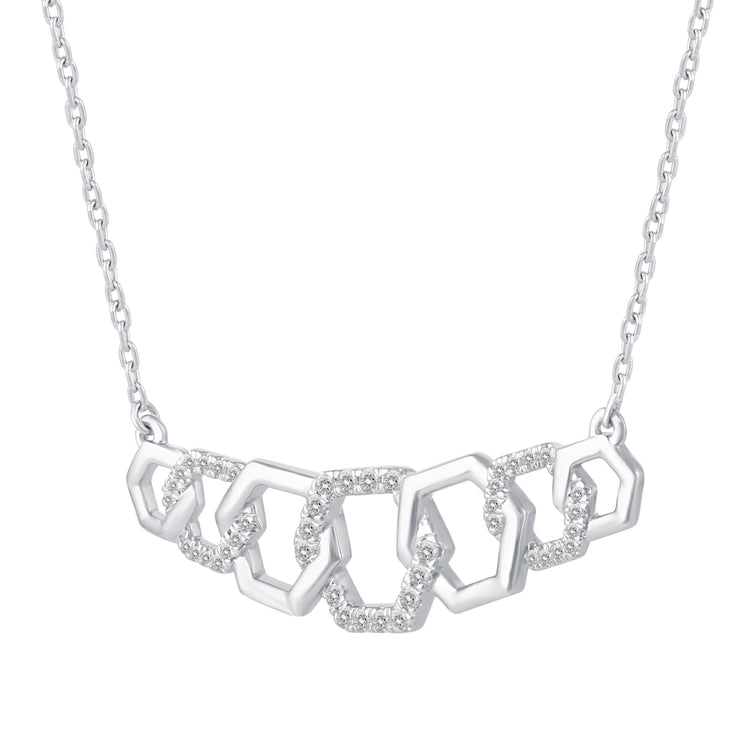 1/4 Cttw Diamond Chain Link Infinity Hexagon Pendant Necklace set in 925 Sterling Silver